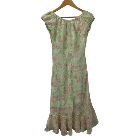 VTG Jody California Women's 9/10 Floral Green Midi Dress Cap Sleeves Lace Trim - Picture 2 of 16